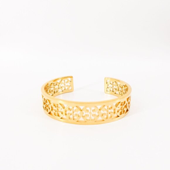 Tory Burch TB Gold Logo Cut out Cuff Bracelet Gold OS - Picture 1 of 12